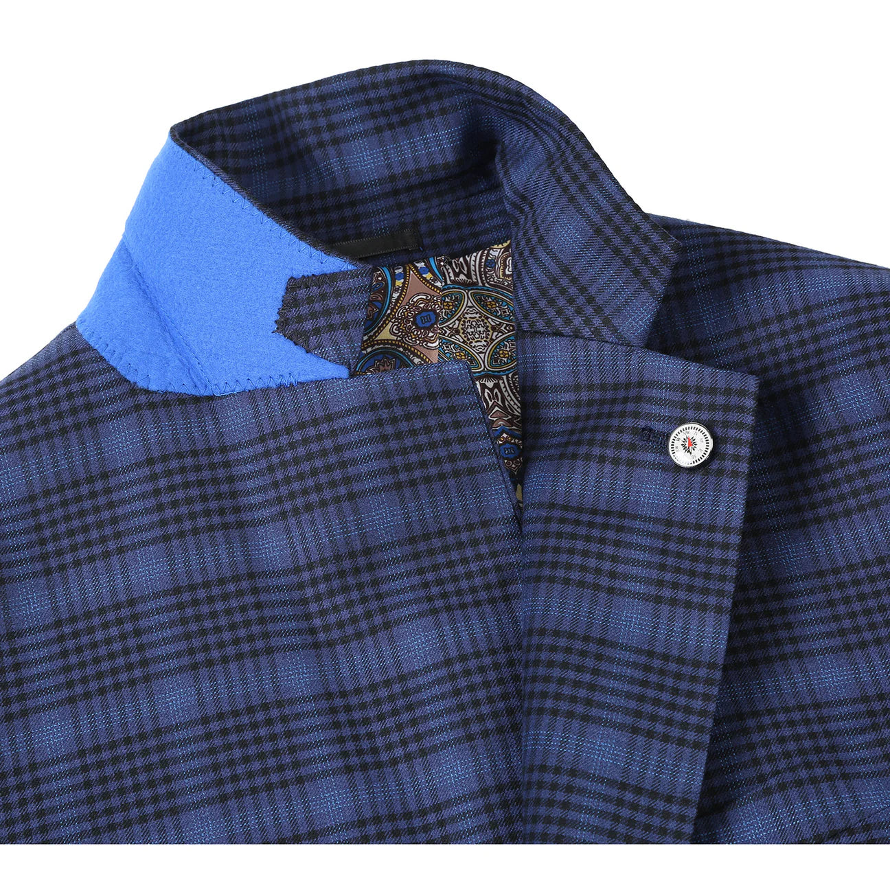 Royal Blue Plaid Slim Fit Semi-Stretch Blazer
