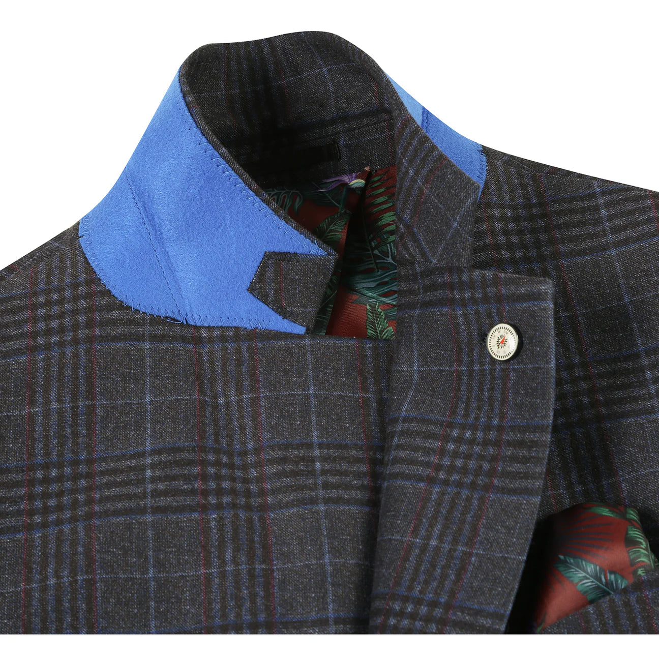 Green Plaid Slim Fit Semi-Stretch Blazer
