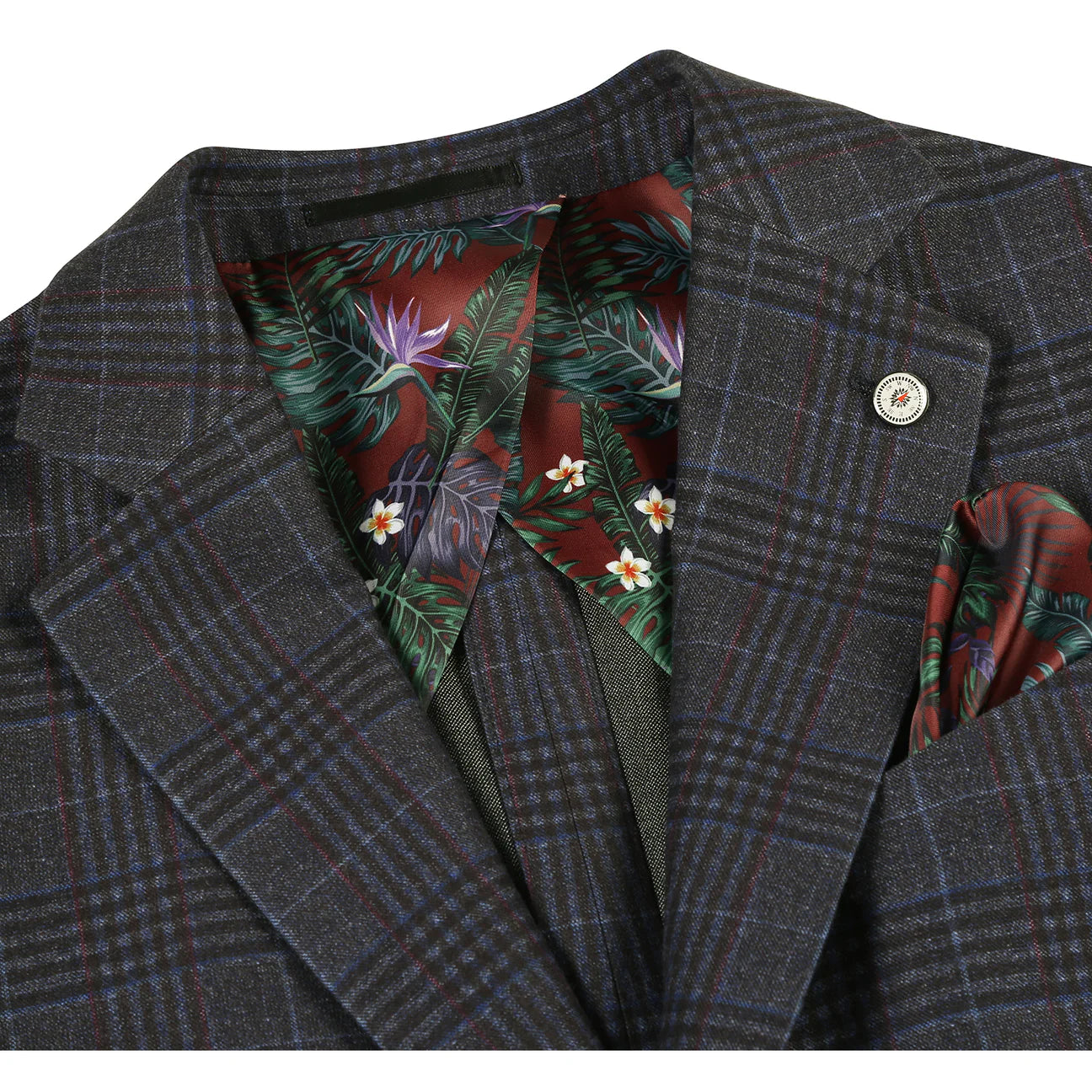 Green Plaid Slim Fit Semi-Stretch Blazer