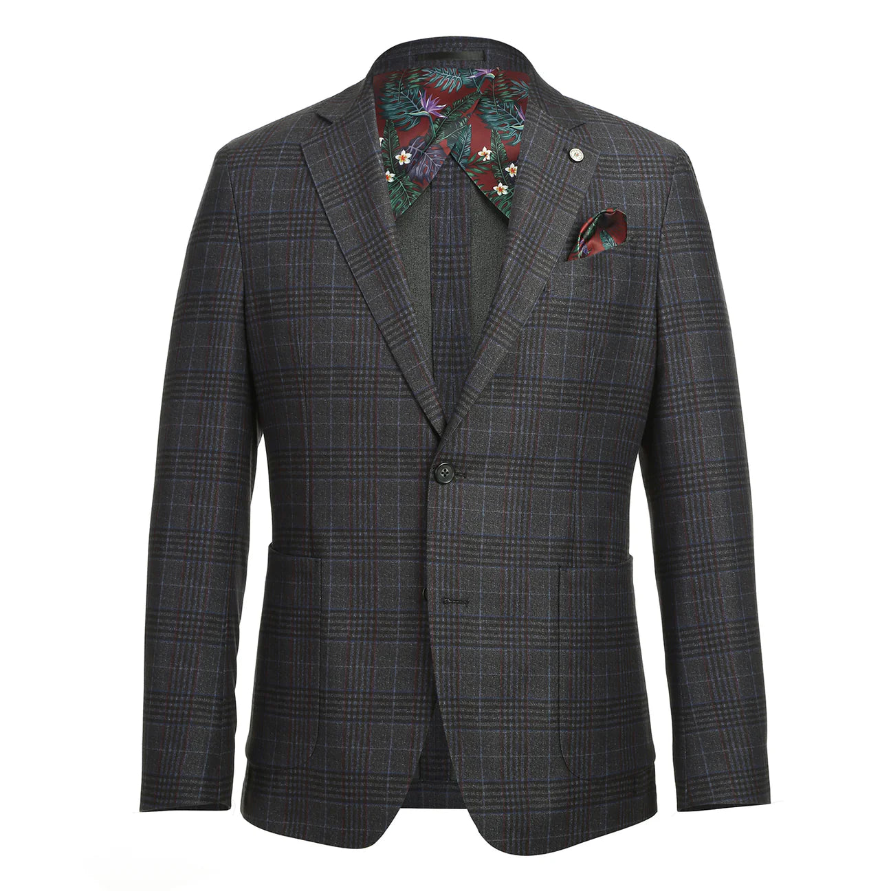 Green Plaid Slim Fit Semi-Stretch Blazer