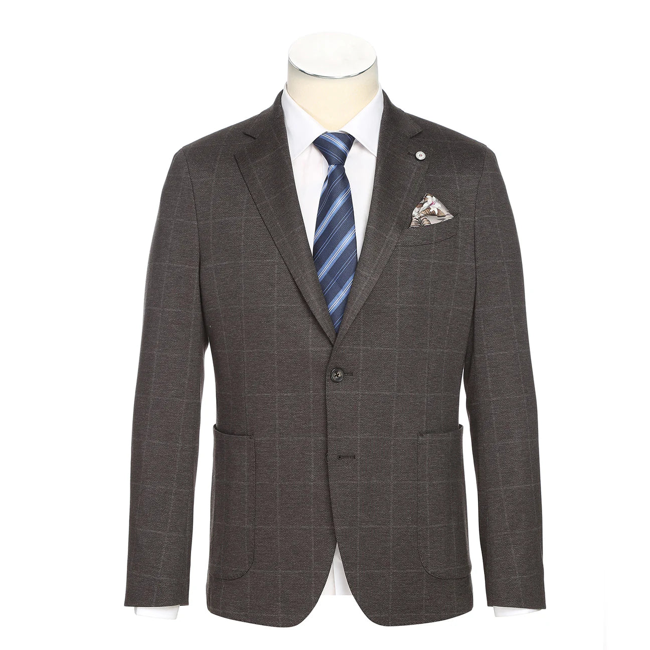 Dark Brown Plaid Slim Fit Stretch Blazer