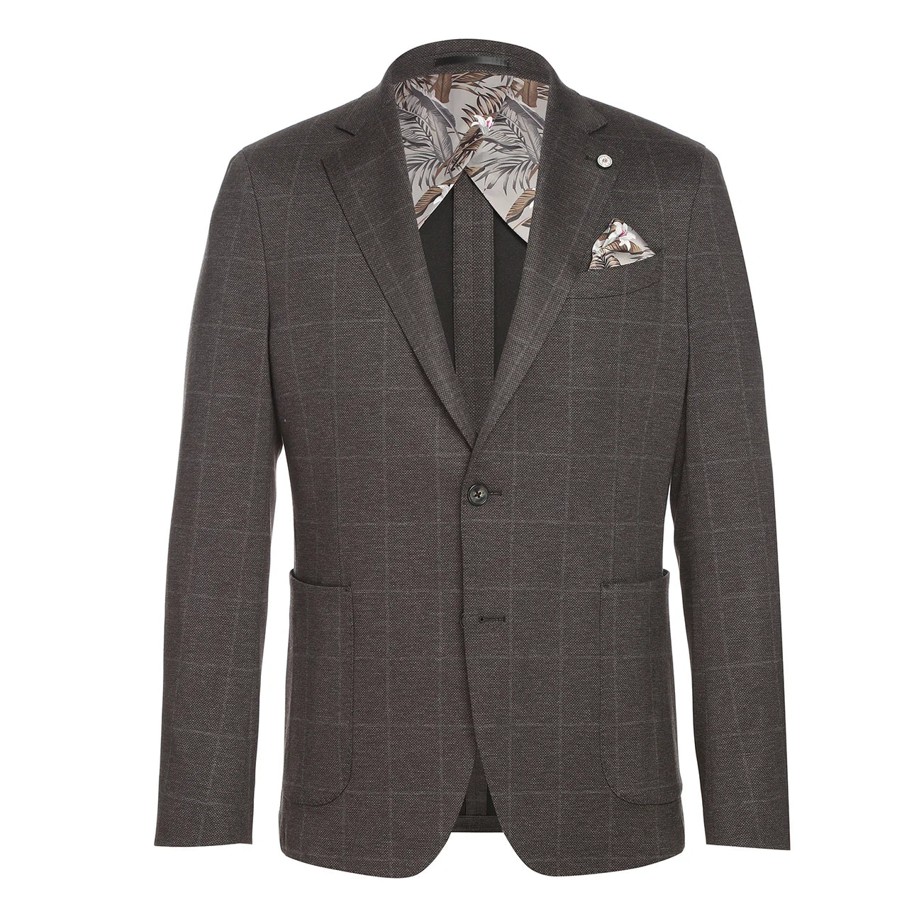 Dark Brown Plaid Slim Fit Stretch Blazer