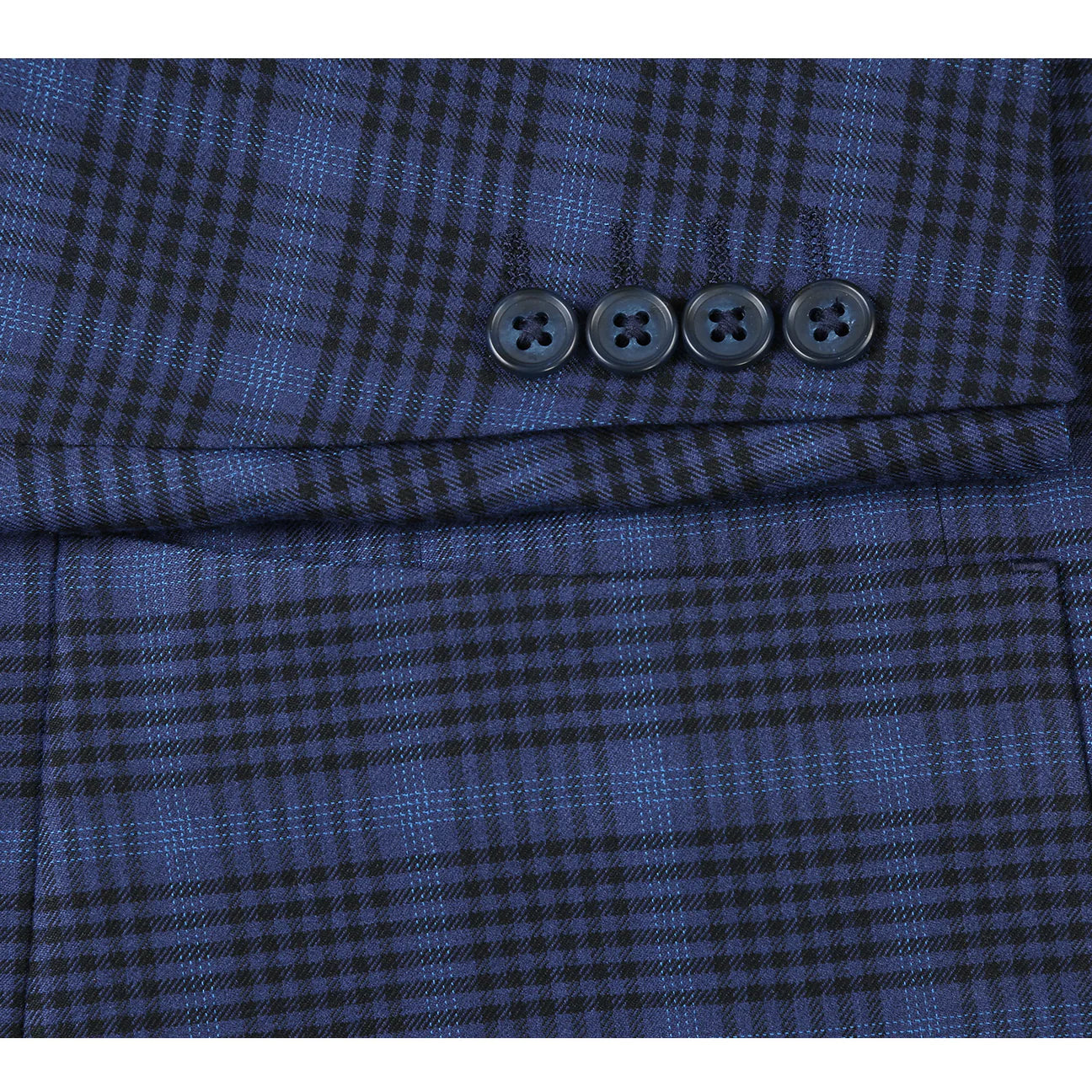Royal Blue Plaid Slim Fit Semi-Stretch Blazer