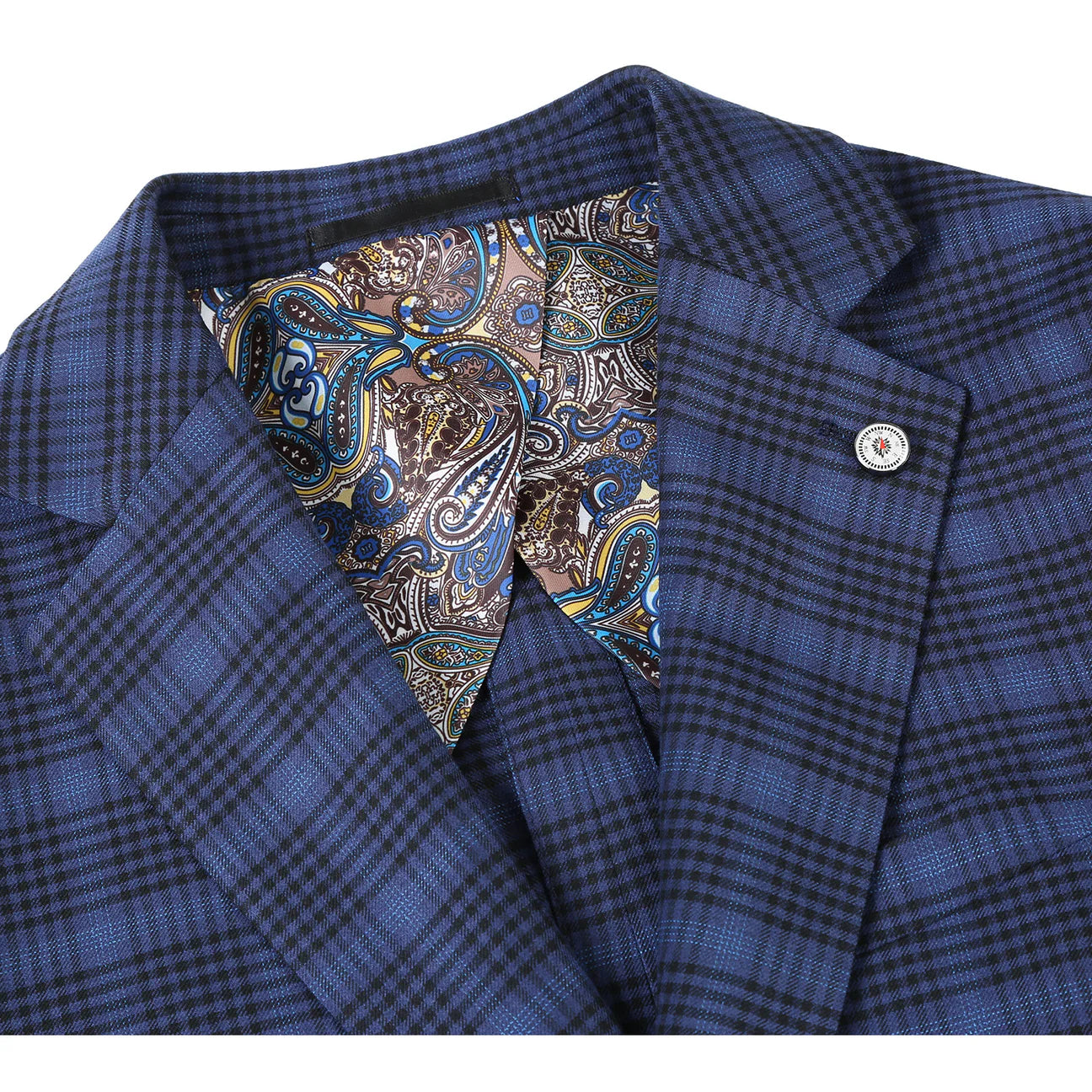 Royal Blue Plaid Slim Fit Semi-Stretch Blazer
