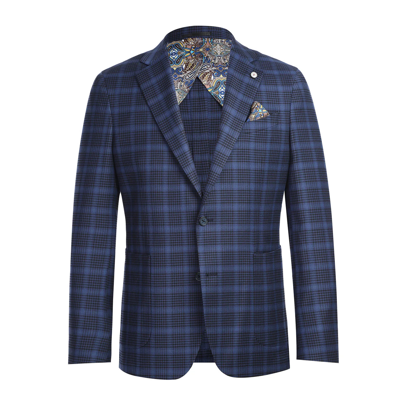Royal Blue Plaid Slim Fit Semi-Stretch Blazer