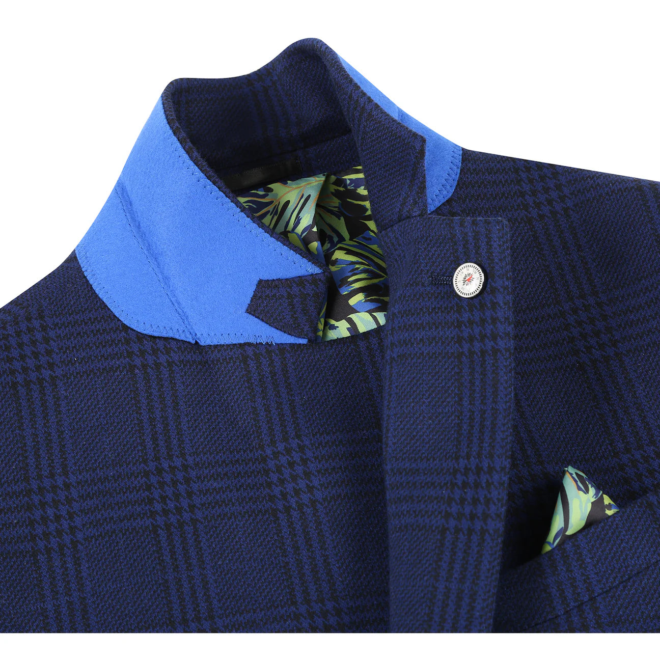 Royal Blue Plaid Slim Fit Stretch Blazer