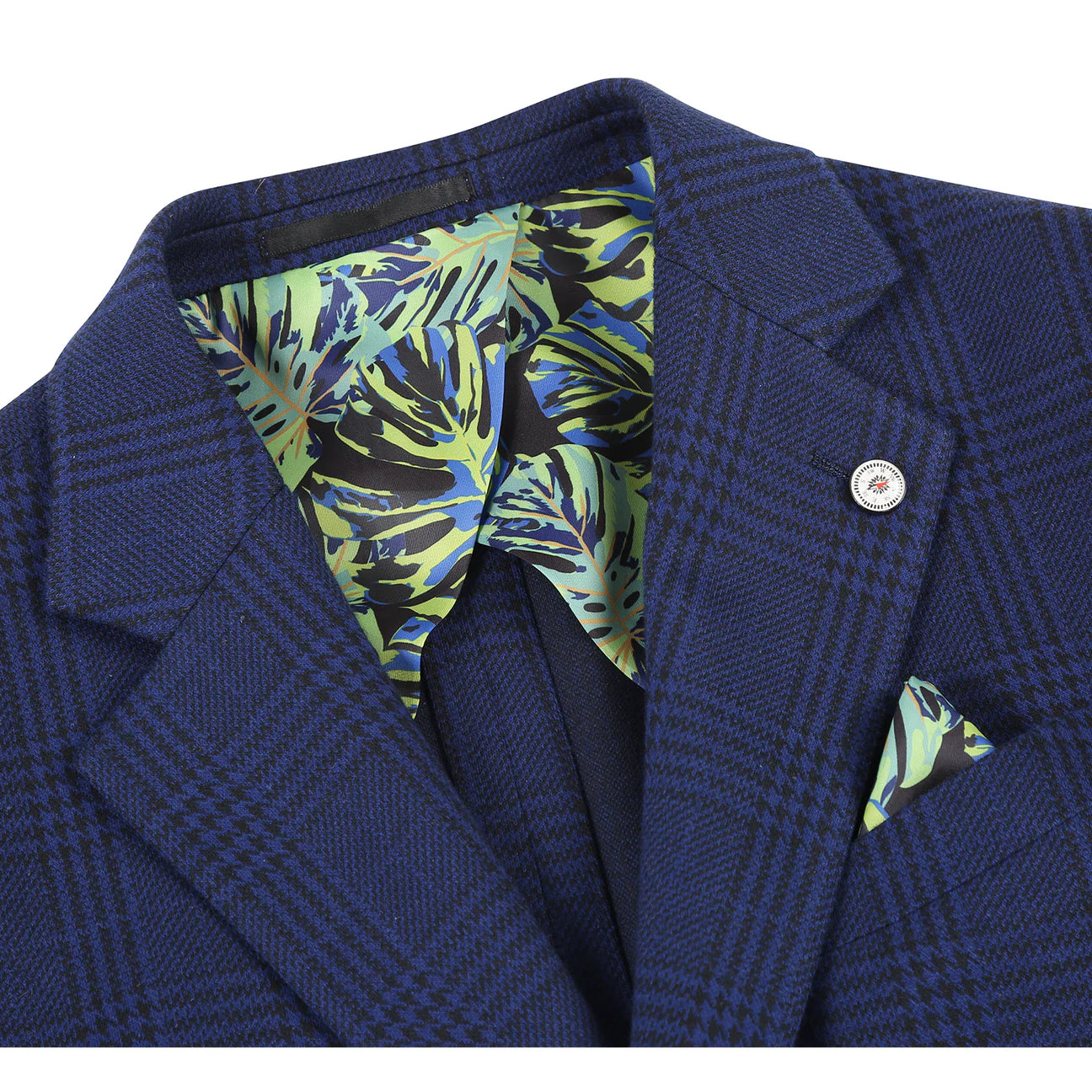 Royal Blue Plaid Slim Fit Stretch Blazer