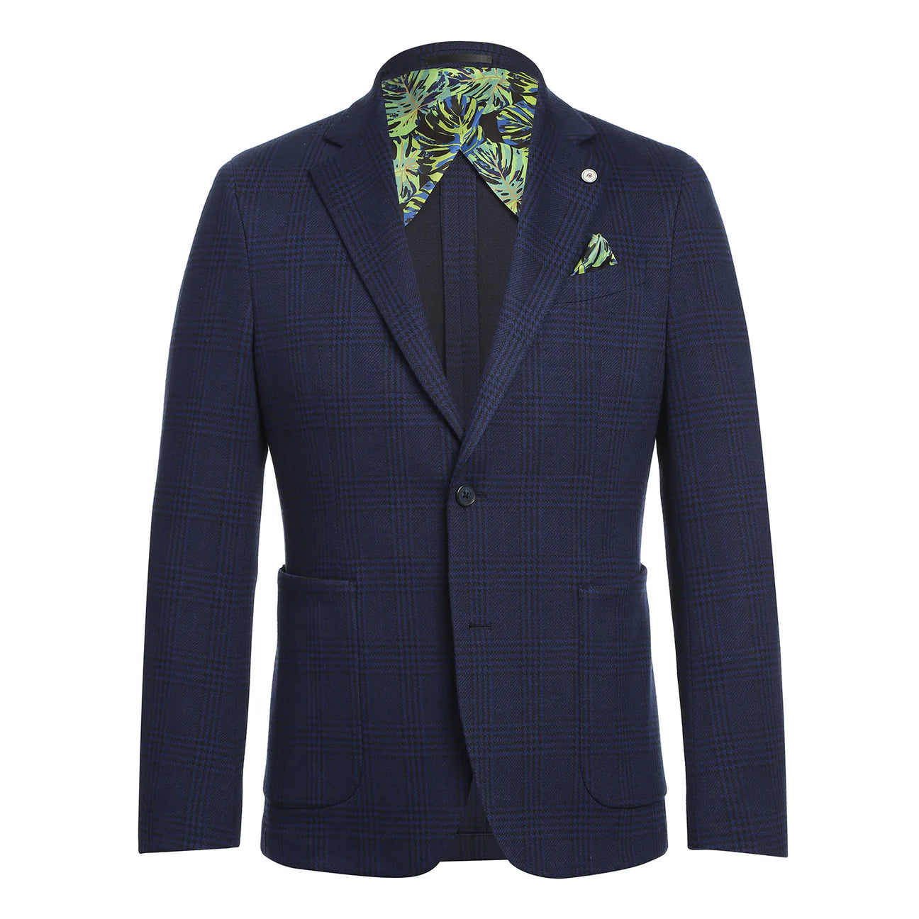 Royal Blue Plaid Slim Fit Stretch Blazer