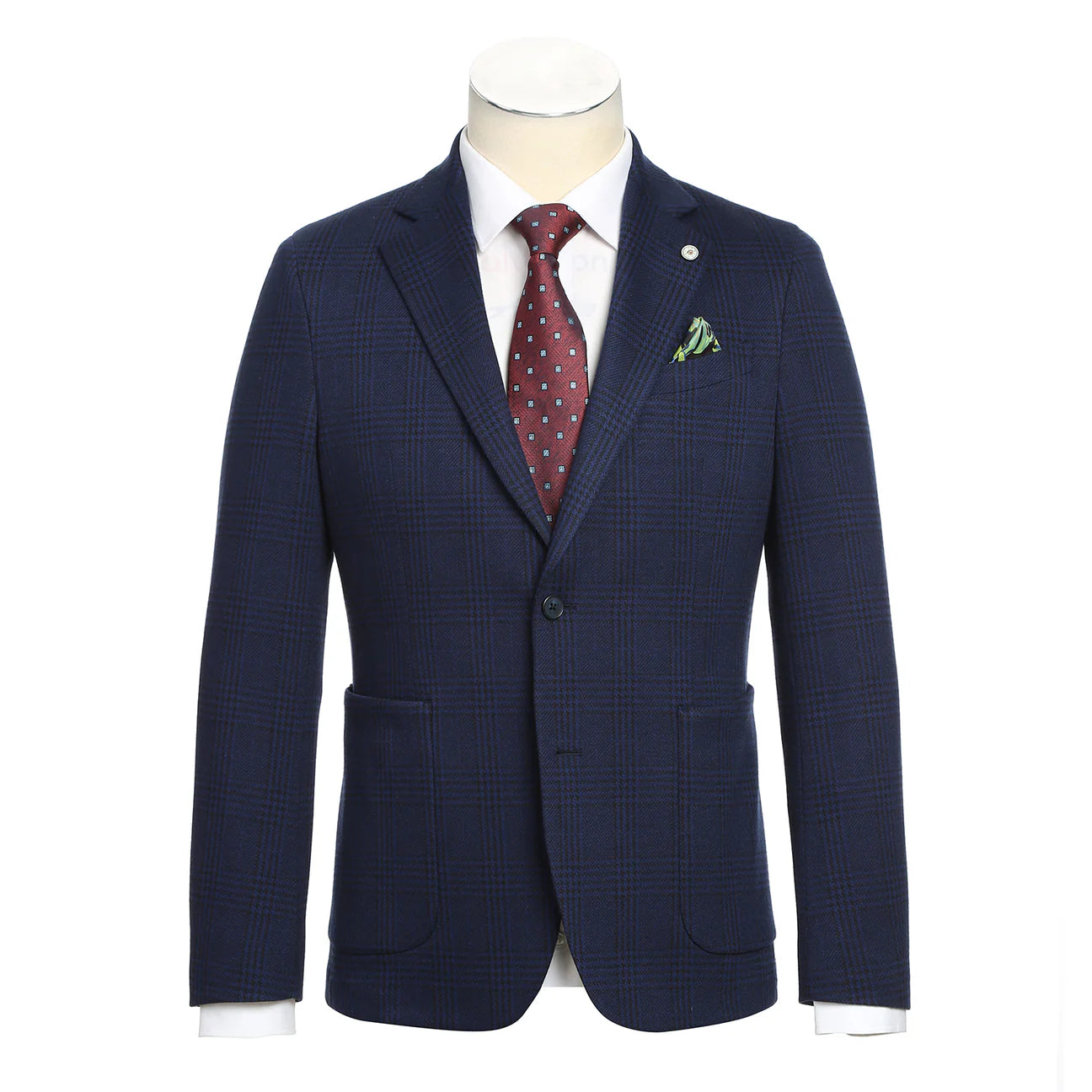Royal Blue Plaid Slim Fit Stretch Blazer