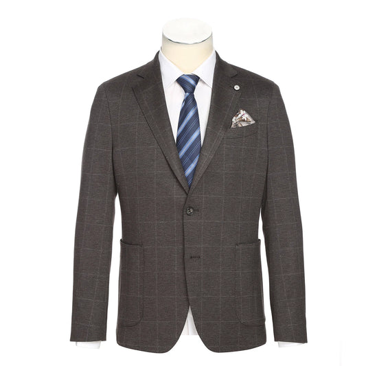 Dark Brown Plaid Slim Fit Stretch Blazer