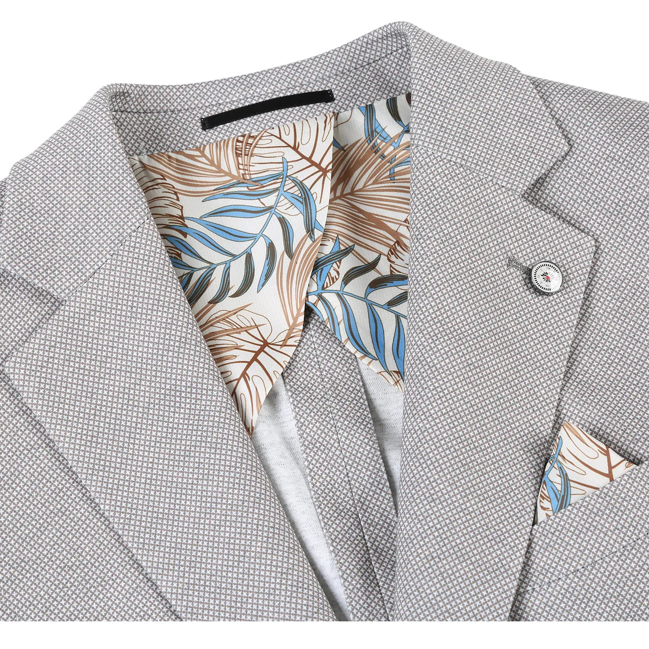 Light Grey Geometric Slim Fit Stretch Blazer