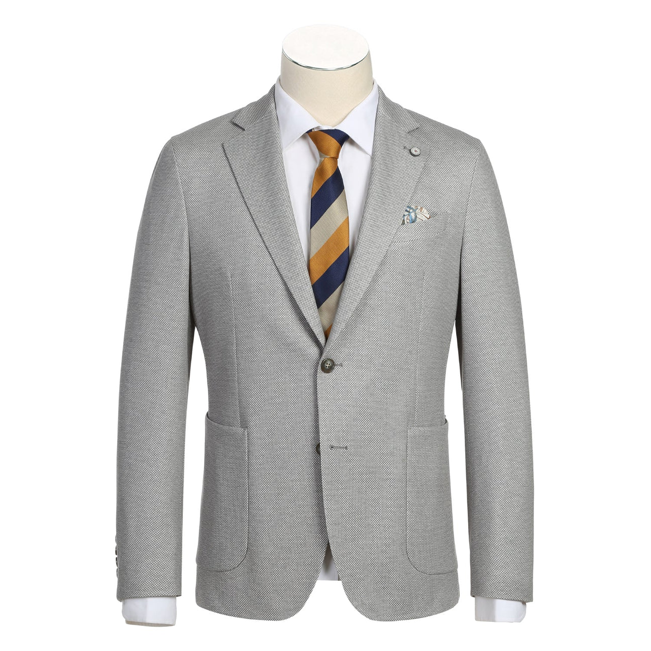 Light Grey Geometric Slim Fit Stretch Blazer