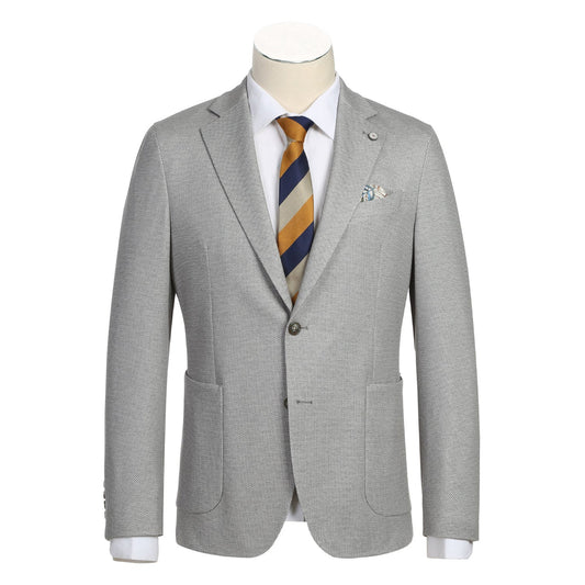 Light Grey Geometric Slim Fit Stretch Blazer