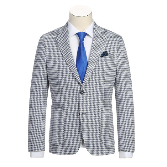 Blue Houndstooth Slim Fit Stretch Blazer