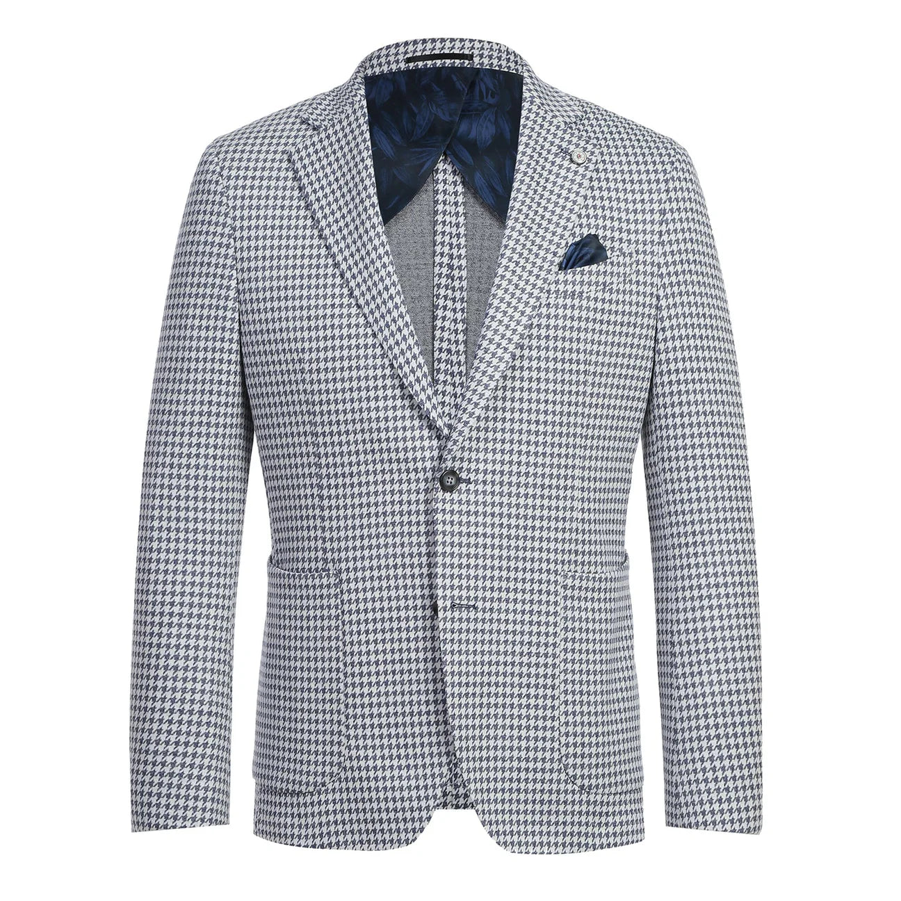 Blue Houndstooth Slim Fit Stretch Blazer