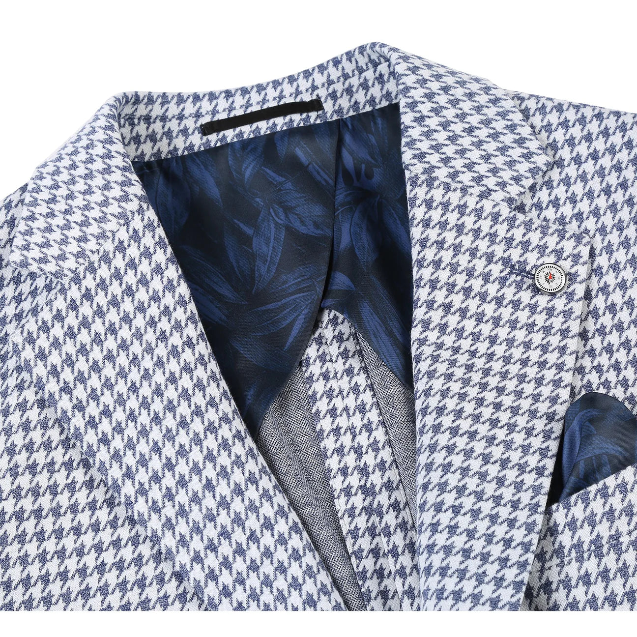 Blue Houndstooth Slim Fit Stretch Blazer