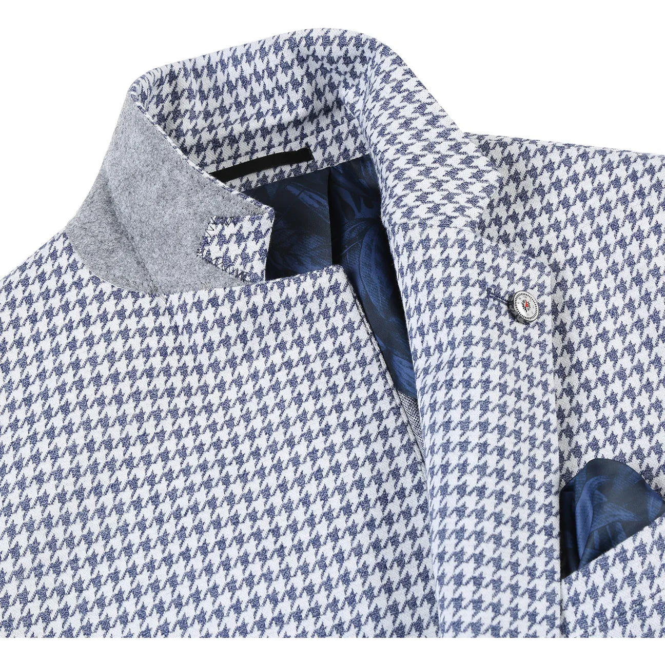 Blue Houndstooth Slim Fit Stretch Blazer