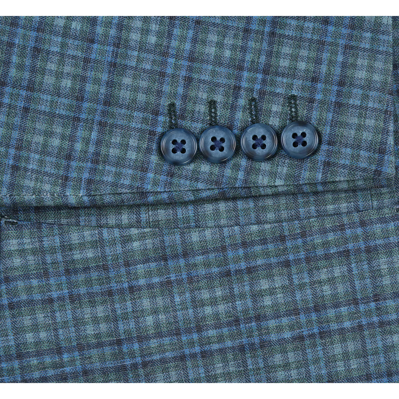 Green Plaid Slim Fit Stretch Blazer