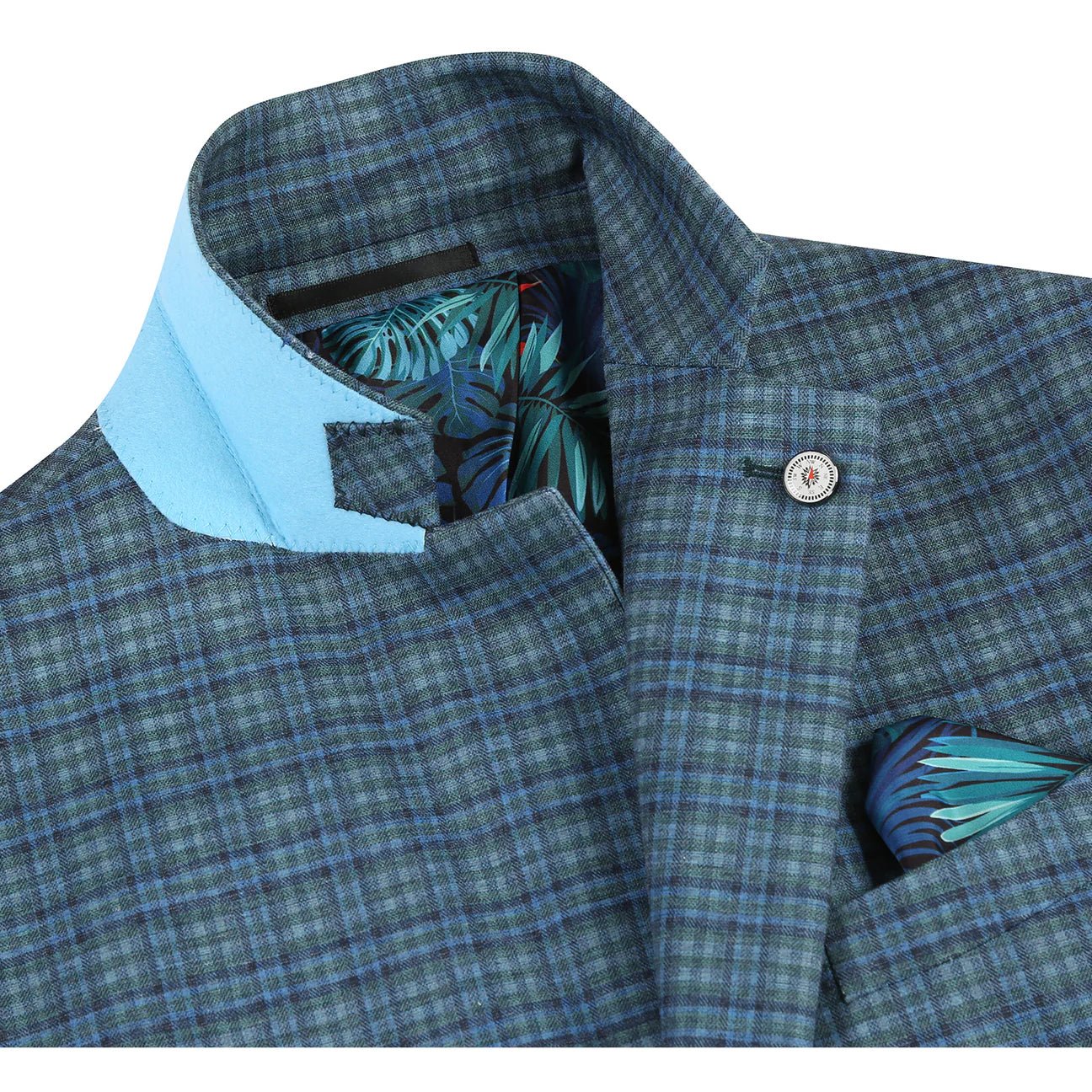 Green Plaid Slim Fit Stretch Blazer