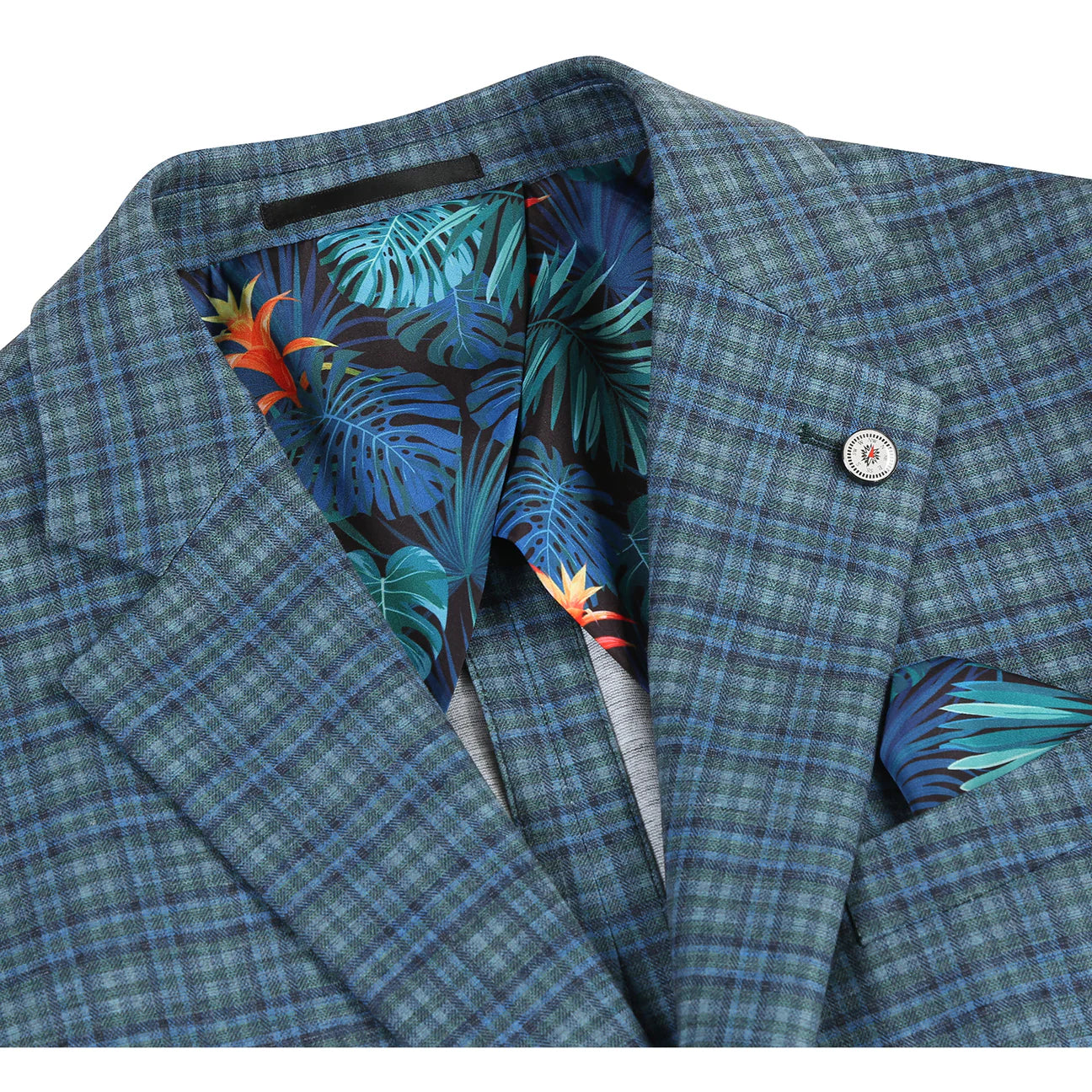 Green Plaid Slim Fit Stretch Blazer