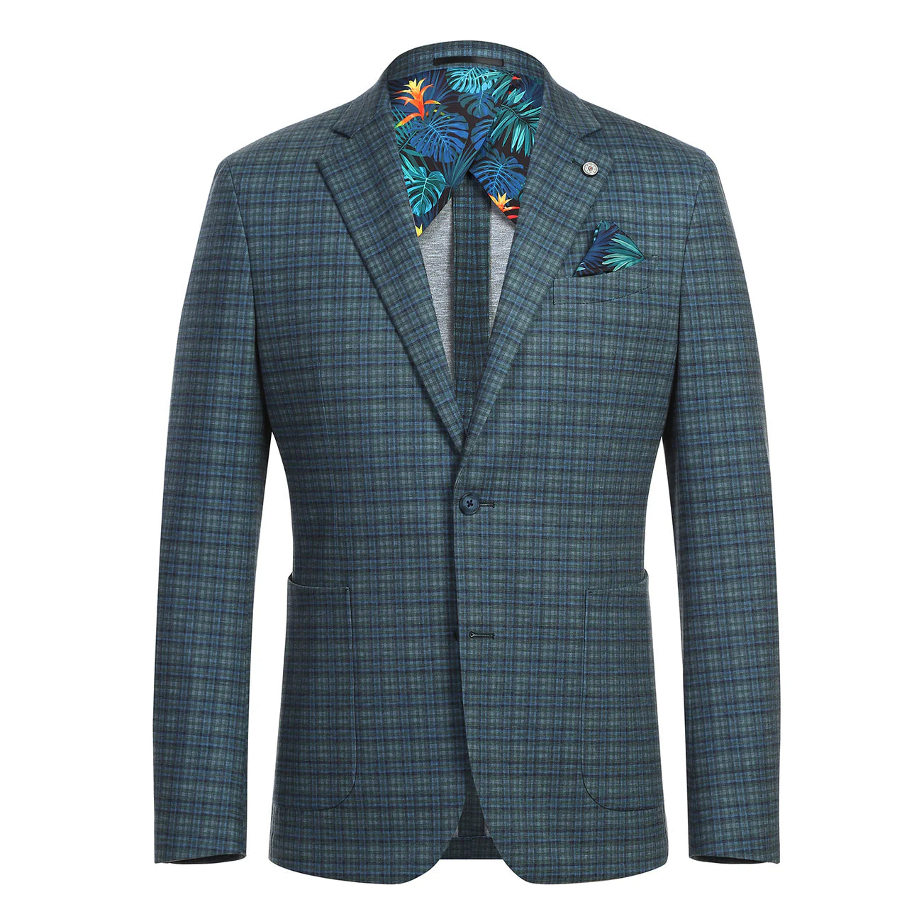 Green Plaid Slim Fit Stretch Blazer