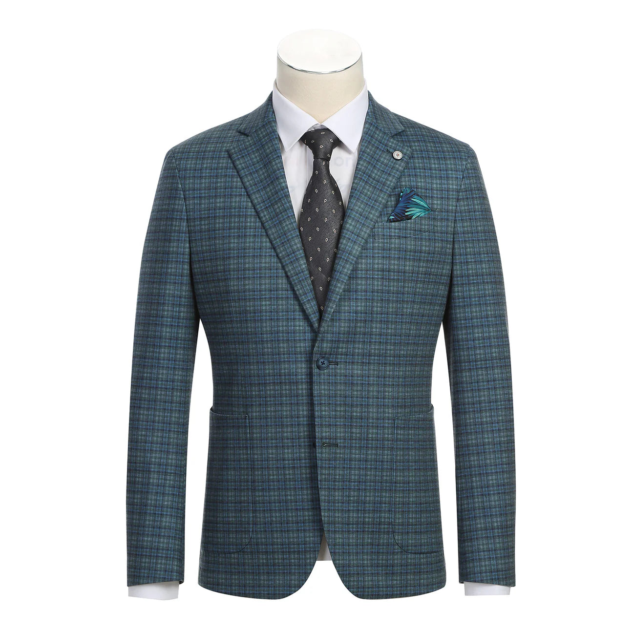 Green Plaid Slim Fit Stretch Blazer
