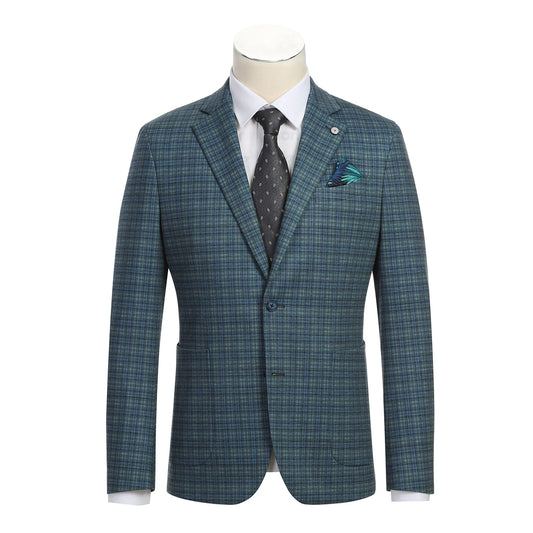 Green Plaid Slim Fit Stretch Blazer