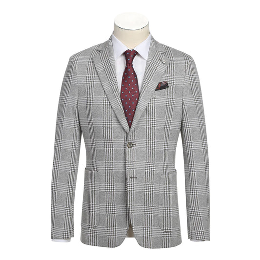 Gray Checked Slim Fit Stretch Blazer