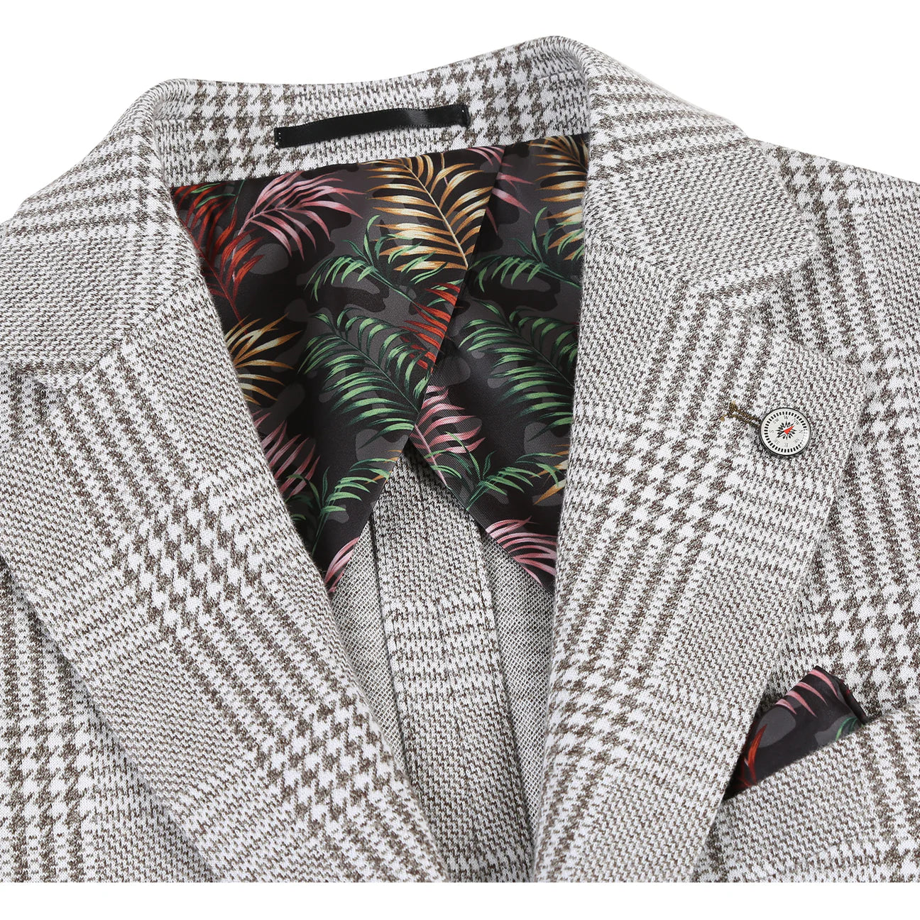Gray Checked Slim Fit Stretch Blazer