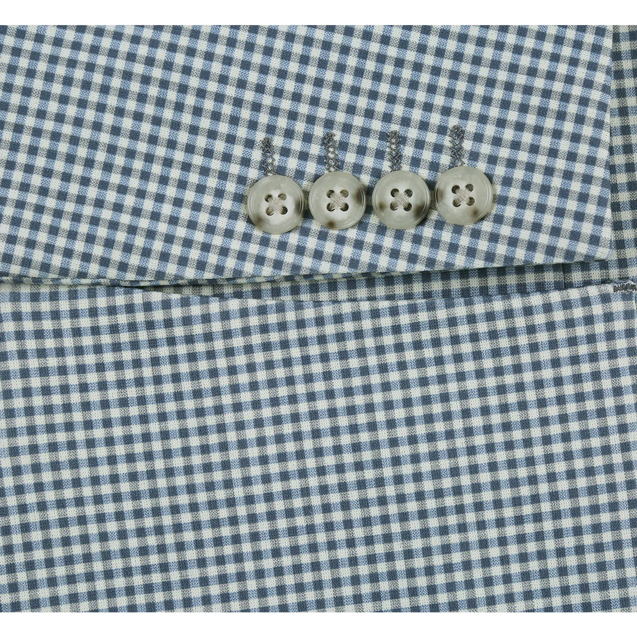 Blue White Plaid Slim Flit Stretch Blazer