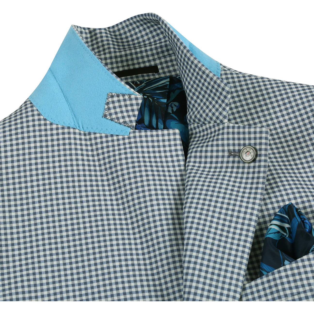Blue White Plaid Slim Flit Stretch Blazer
