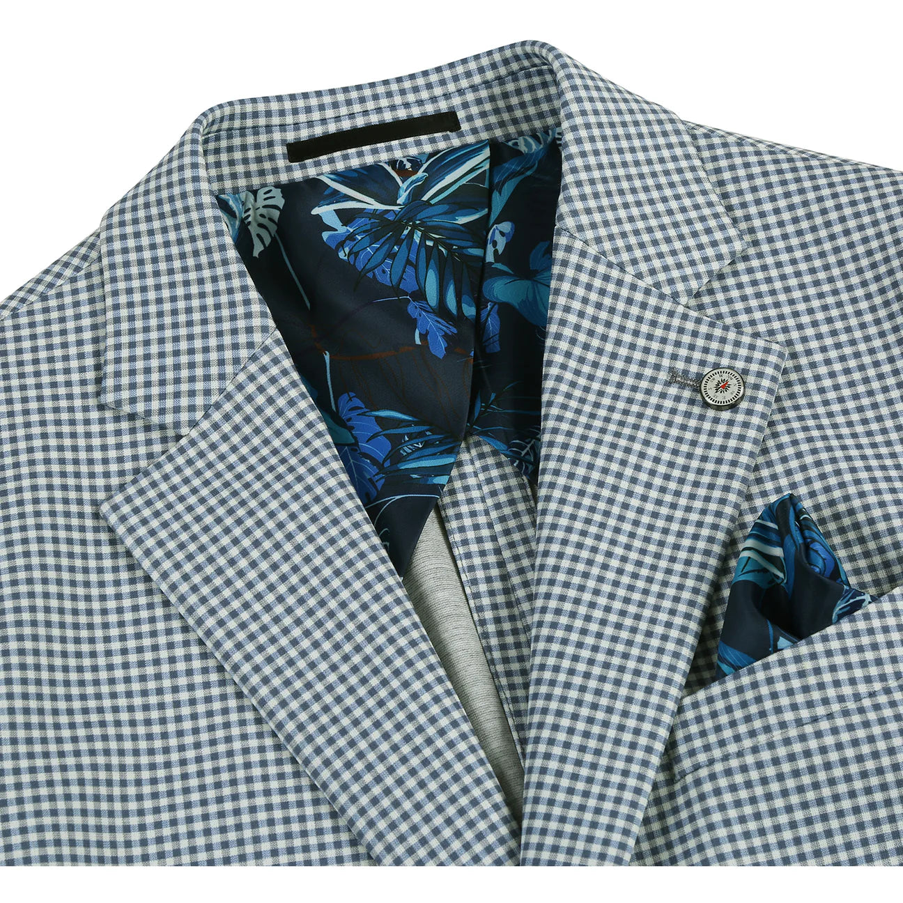 Blue White Plaid Slim Flit Stretch Blazer